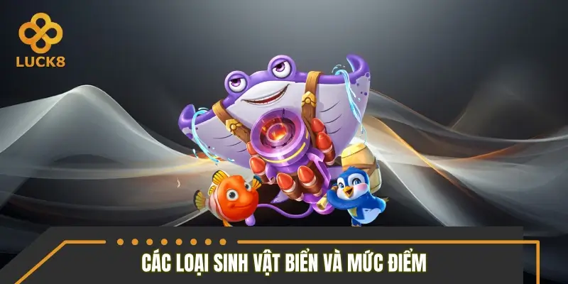Các loại sinh vật biển và mức điểm thưởng tương ứng Các loại sinh vật biển và mức điểm thưởng tương ứng